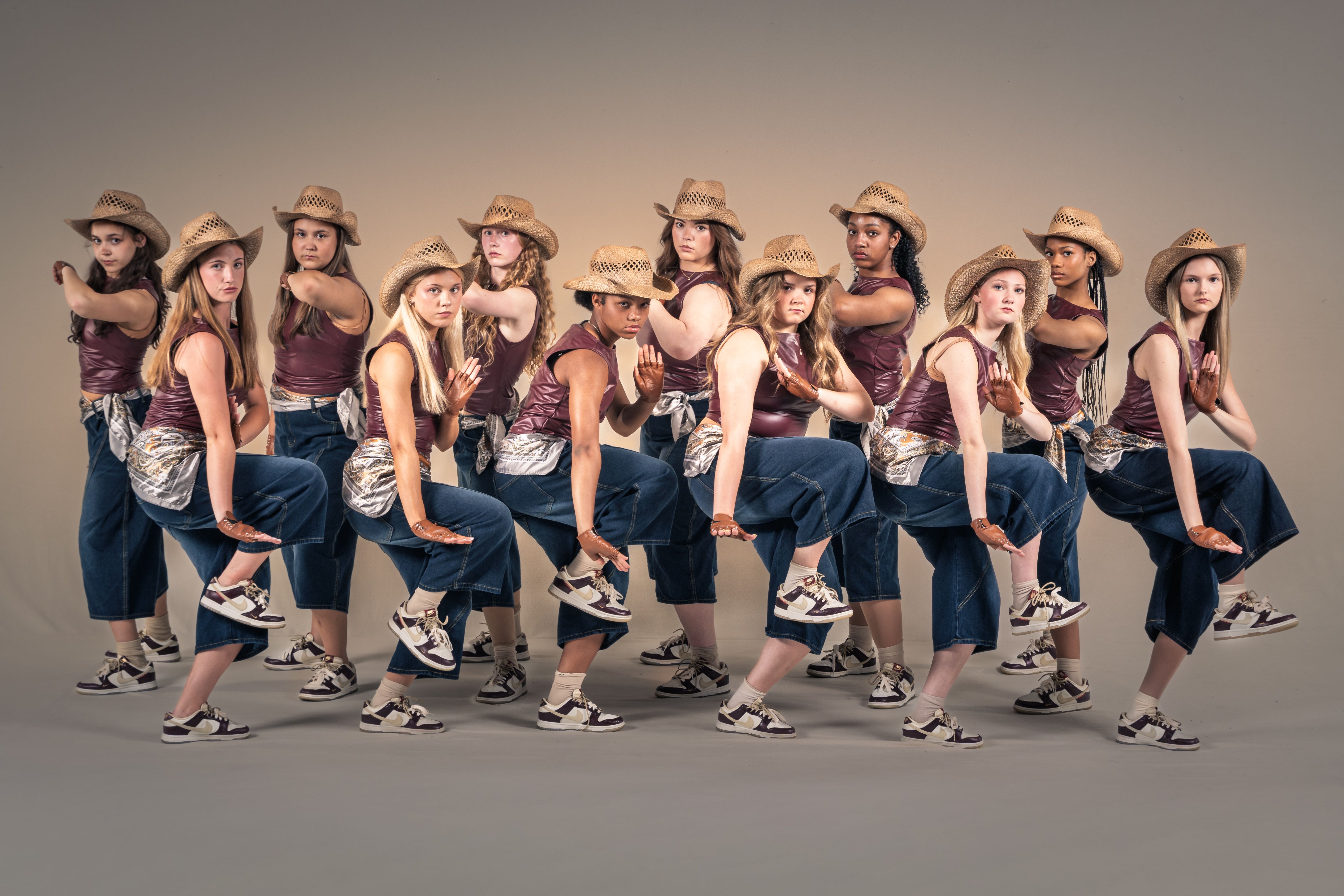 Company line, straw hats and silver sashes